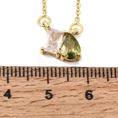 Brass Pave Cubic Zirconia Rectangle & Teardrop Pendant Cable Chain Necklaces KK-CBAB173-05G-10-1