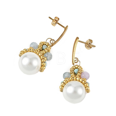 Natural White Jade & Imported Synthetic Howlite & Glass Pearl Dangle Earrings for Women EJEW-MZ00783-1