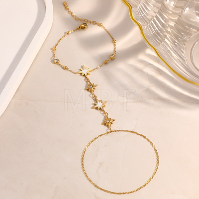 Summer 304 Stainless Steel Crystal Rhinestone Star Link Hand Chain Ring Bracelets for Women SA-CBAAE04-03G-1