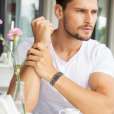 1Pc Alloy & Leather Cord Bracelets for Men Women BJEW-CL0001-56-1