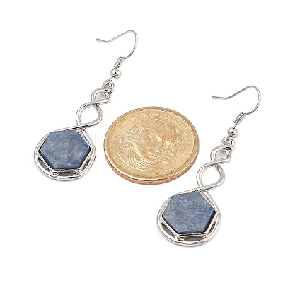 Hexagon Natural Blue Aventurine Dangle Earrings EJEW-K298-01P-07-1