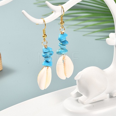 Natural Cowrie Shell Beads Dangle Earrings EJEW-JE04642-1