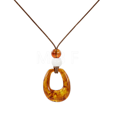 Resin Teardrop Pendant Long Necklaces with Wax Cord FS-WGD1F48-02-1