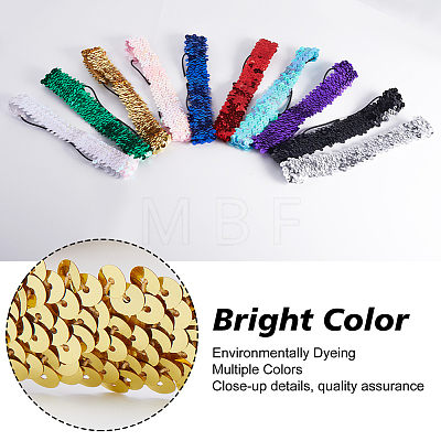 Gorgecraft 10Pcs 10 Color Wide Stretch Sparkling Polyester Headband OHAR-GF0001-26-1