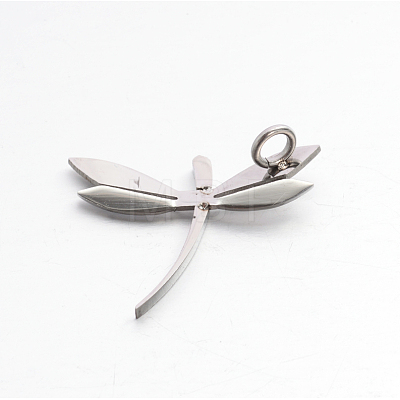 304 Stainless Steel Rhinestone 3D Dragonfly Mini Pendants STAS-E090-77P-1