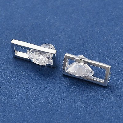 925 Sterling Silver Pave Clear Cubic Zirconia Rectangle with Heart Charms STER-P071-17S-1