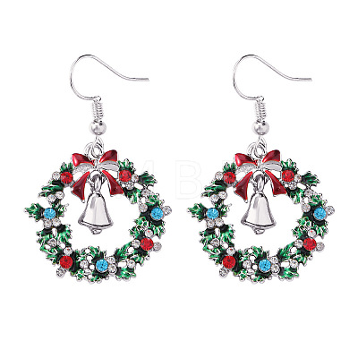 Christmas Wreath & Christmas Bell Alloy Rhinestone Dangle Earrings WG06691-04-1