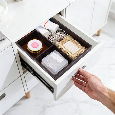 2Pcs Desktop 4-Grid PU Leather Organizer Display Storage Trays CON-CA0001-036A-1