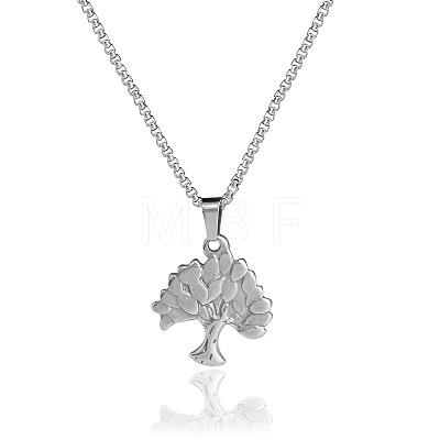 304 Stainless Steel Tree of Life Pendant Box Chain Necklaces for Women WG20AFF-01-1