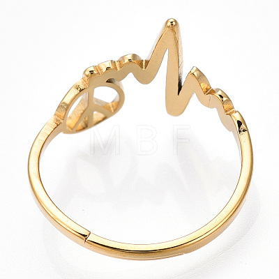 Ion Plating(IP) 304 Stainless Steel Heart Bit with Peace Sign Adjustable Ring RJEW-T027-04G-1