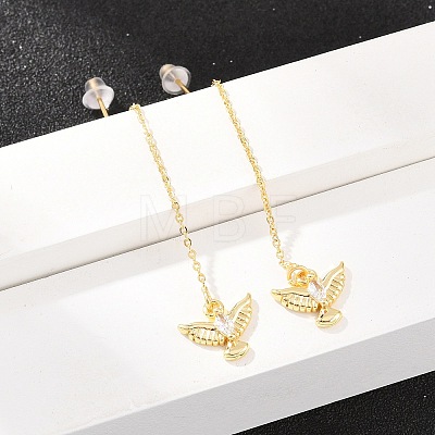 Bird Brass Micro Pave Clear Cubic Zirconia Ear Thread EJEW-H182-11G-1