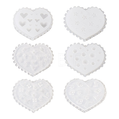 6Pcs 6 Styles DIY Flower & Animal & Heart Shape Nail Art Ornament Silicone Molds DIY-TA0004-22-1