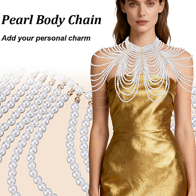 ABS Plastic Imitation Pearl White Round Beaded Multi-Layered Choker Necklaces for Women NJEW-WH0036-020KCG-1