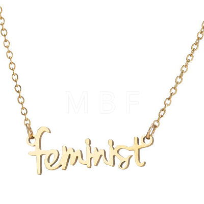 201 Stainless Steel Word Feminist Pendant Necklace GIPO-PW0001-010G-1