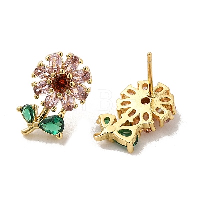 Rack Plating Real 18K Gold Plated Brass Flower of Life Stud Earrings EJEW-B034-09G-1