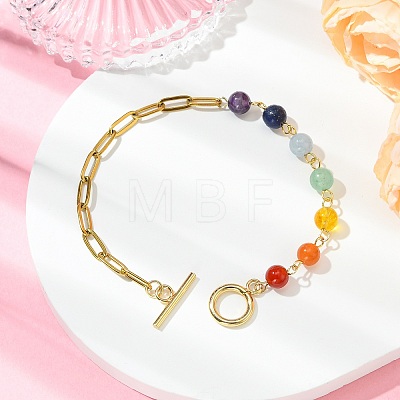 Round Natural Mixed Gemstone Beads Link Bracelets BJEW-JB13985-1