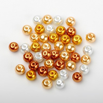 Caramel Mix Pearlized Glass Pearl Beads HY-X006-8mm-02-1