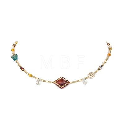 Glass Seed & Acrylic Beaded Necklaces NJEW-JN04469-1
