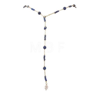 Natural Lapis Lazuli Round and Nuggets Lariat Necklaces NJEW-JN05727-1