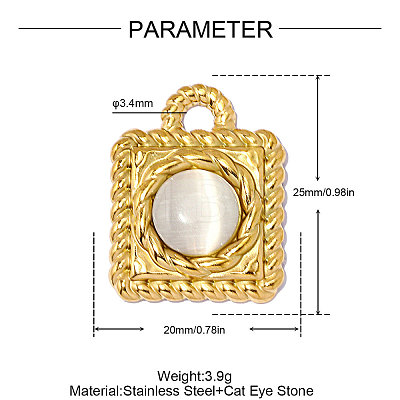 304 Stainless Steel with Cat Eye Pendants GL-OY001-02G-1-1
