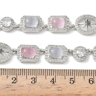 Brass Micro Pave Clear Cubic Zirconia with Multicolor Cat Eye Rectangle Square Oval Tennis Necklaces NJEW-G183-05P-1