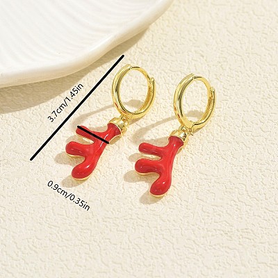 Brass Enamel Deer Hoop Earrings KX0069-1