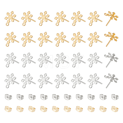 Unicraftale 40Pcs 2 Colors 201 Stainless Steel Snowflake Stud Earring Findings STAS-UN0047-60-1