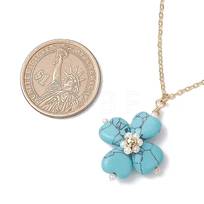 Synthetic Turquoise Clover Shamrock Pendant Necklaces NJEW-JN05170-01-1