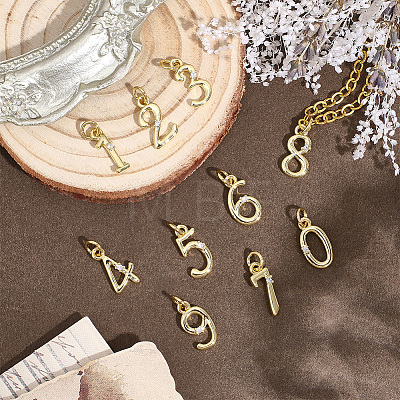 10Pcs 10 Styles Brass Micro Pave Clear Cubic Zirconia Charms KK-BBC0025-92-1