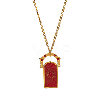 Rotating 304 Stainless Steel Enamel Tarot Card Pendant Necklaces with Rhinestone FS-WG0CC16-01-1
