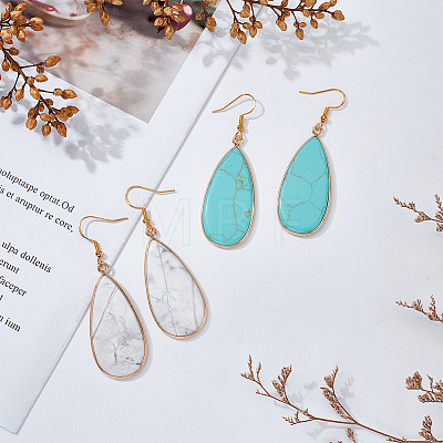 2 Pairs 2 Style Synthetic Turquoise & Natural Howlite Teardrop Dangle Earrings EJEW-AN0002-33-1