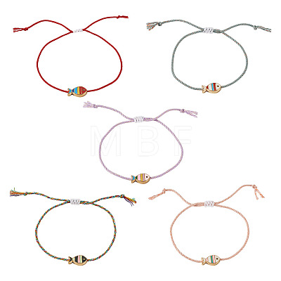 5Pcs 5 Colors Alloy Enamel Fish Charm Adjustable Bracelets BJEW-TA0001-31-1