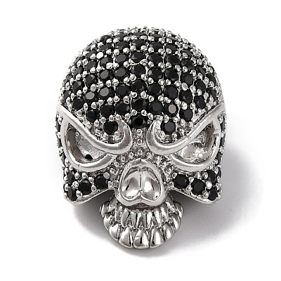 Skull Shape Rack Plating Brass with Cubic Zirconia Beads KK-S406-14P-1