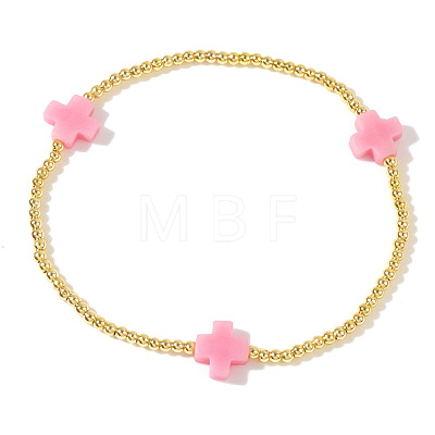 Cross Brass Beaded Stretch Bracelets for Women Gold Thin Chain Fashion Jewelry Accessories US0494-5-1