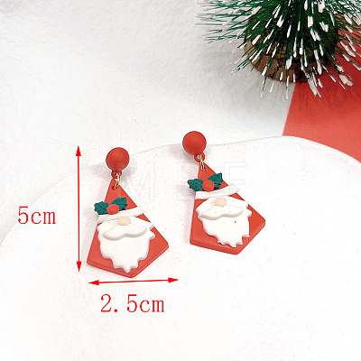 Christmas Polymer Clay & Brass Dangle Stud Earrings FS-WGF7104-05-1
