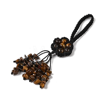 Flower Natural Tiger Eye Braided Thread Pendant Decorations HJEW-K046-04B-1