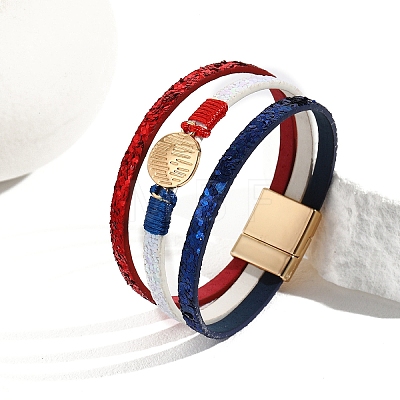 USA Flag Style Red Blue White Imitation Leather Cord Bracelets PW-WGC6737-01-1