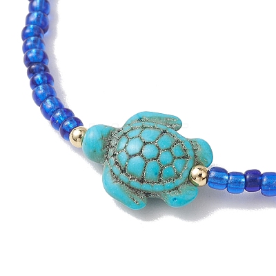 8Pcs Glass Seed Beaded & Synthetic Turquoise Turtle Beaded Stretch Bracelets Set for Women BJEW-MZ00319-1
