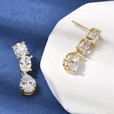 Teardrop Brass Micro Pave Clear Cubic Zirconia Dangle Stud Earrings EJEW-H180-14G-1
