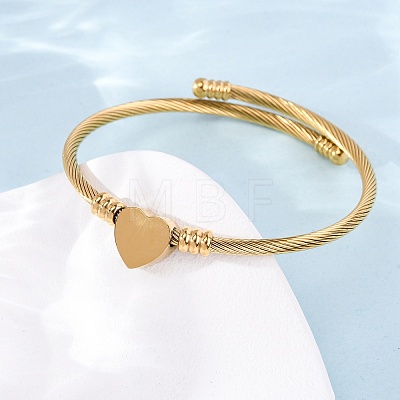 304 Stainless Steel Heart Beaded Cuff Bangle BJEW-K280-02G-1