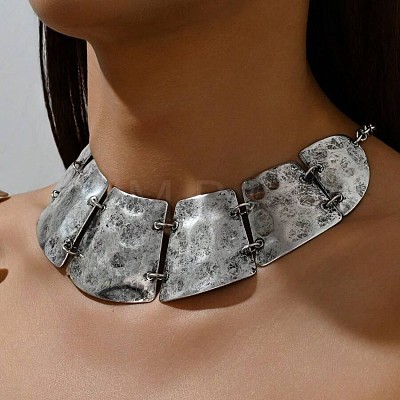 Vintage Boho Alloy & Iron Textured Trapezoid Bib Necklaces for Women WG7697B-01-1