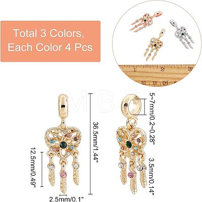 12Pcs 3 Colors Rack Plating Alloy European Dangle Charms MPDL-FH0001-05-1