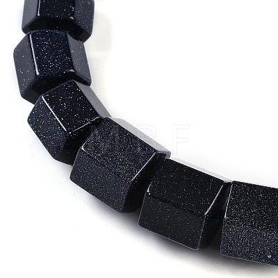 Synthetic Blue Goldstone Hexagon Prism Graduated Beaded Necklaces for Women Men NJEW-K388-03V-1