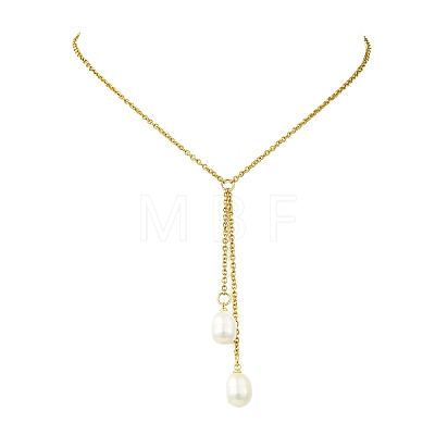 Natural Pearl Rice Tassel Y Necklaces NJEW-JN06216-1