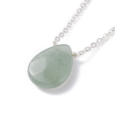 Stone Teardrop Pendants Necklace with Cable Chain for Women NJEW-JN03785-1