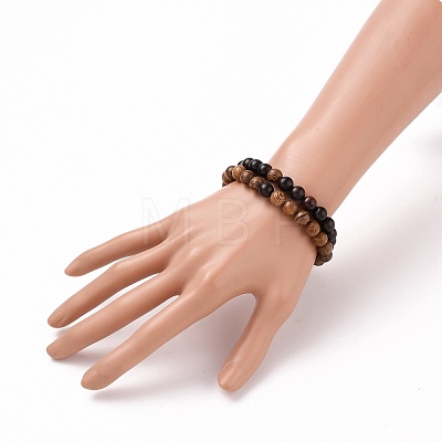 Natural Wood Round Beads Stretch Bracelets BJEW-JB05660-1