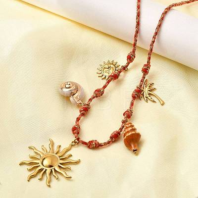 Summer Beach 304 Stainless Steel & Electroplated Natural Shell Pendant Adjustable Polyester Cord Necklaces for Women NJEW-F348-01D-G-1