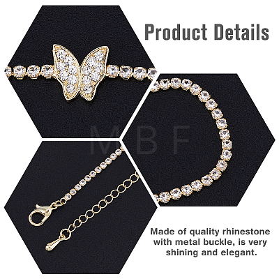 FIBLOOM 2Pcs 2 Style Titanium Steel & Brass Butterfly Pendant Necklaces Set with Crystal Rhinestone Tennis Chains NJEW-FI0001-41-1
