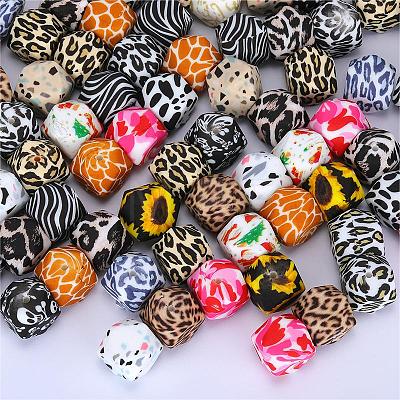 Colorful Pattern Printed Silicone Beads SI-JX0022A-10-1