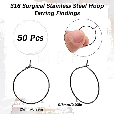 SUNNYCLUE 50Pcs 304 Stainless Steel Hoop Earring Findings STAS-SC0007-29-1
